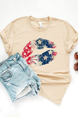 American Flag USA Pouty Lips T-Shirt