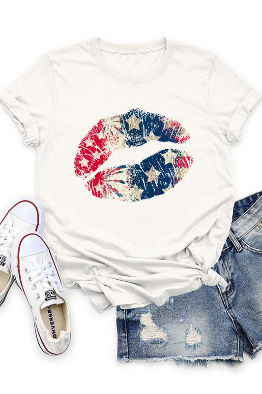 American Flag USA Pouty Lips T-Shirt