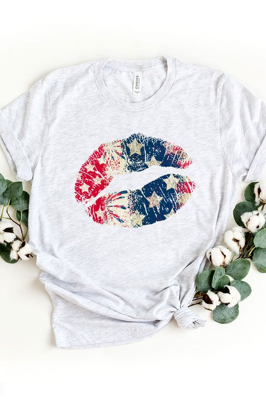 American Flag USA Pouty Lips T-Shirt