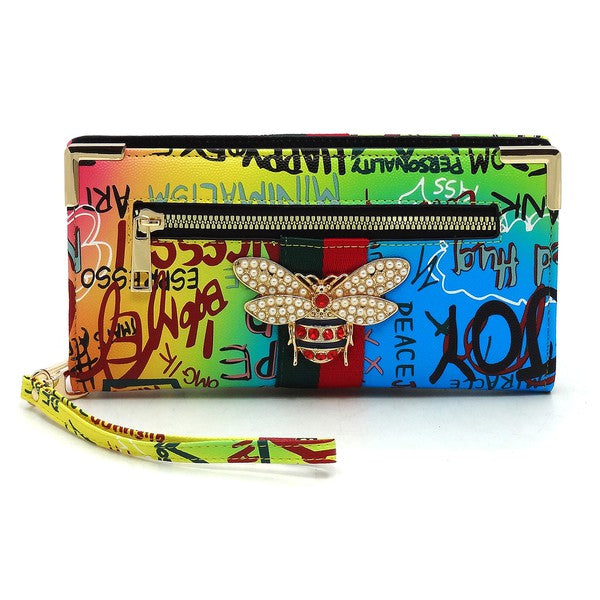 Graffiti Queen Bee Stripe Clutch Wallet Wristlet king-general-store-5710.myshopify.com