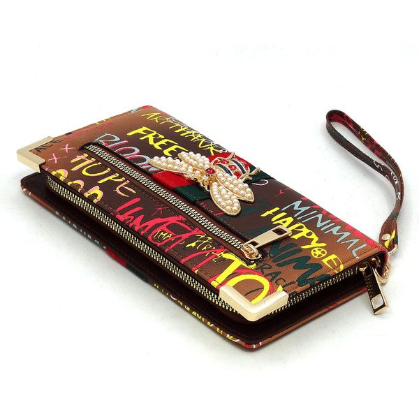 Graffiti Queen Bee Stripe Clutch Wallet Wristlet king-general-store-5710.myshopify.com