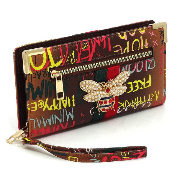 Graffiti Queen Bee Stripe Clutch Wallet Wristlet king-general-store-5710.myshopify.com