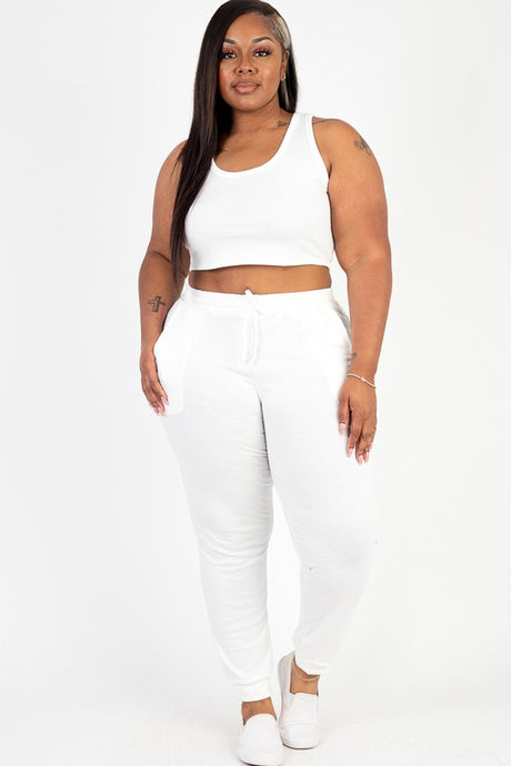 Plus French Terry Cropped Tank Top & Joggers Set king-general-store-5710.myshopify.com