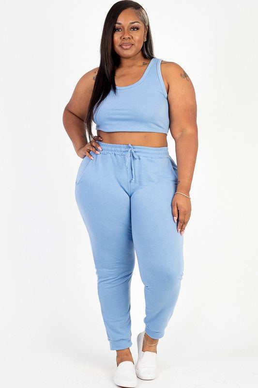 Plus French Terry Cropped Tank Top & Joggers Set king-general-store-5710.myshopify.com