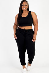 Plus French Terry Cropped Tank Top & Joggers Set king-general-store-5710.myshopify.com