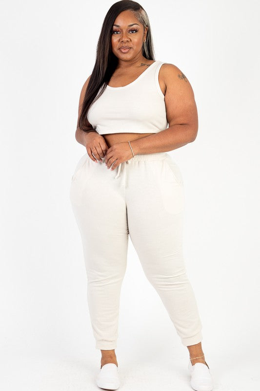 Plus French Terry Cropped Tank Top & Joggers Set king-general-store-5710.myshopify.com