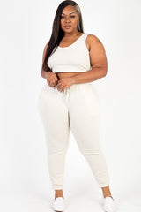 Plus French Terry Cropped Tank Top & Joggers Set king-general-store-5710.myshopify.com