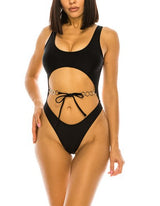 Plus Brazilian Cut Chain Tie Detail One Piece Swimsuit