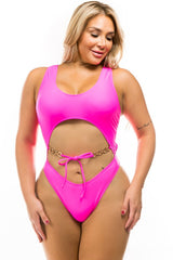 Plus Brazilian Cut Chain Tie Detail One Piece Swimsuit