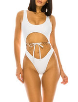 Plus Brazilian Cut Chain Tie Detail One Piece Swimsuit