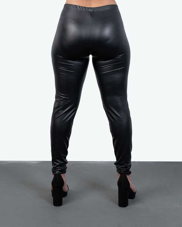 Black High Rise Stretchy Vinyl Leggings