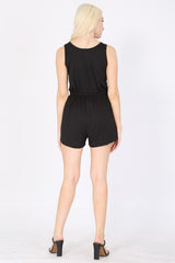 Black Drawstring Sleeveless Romper