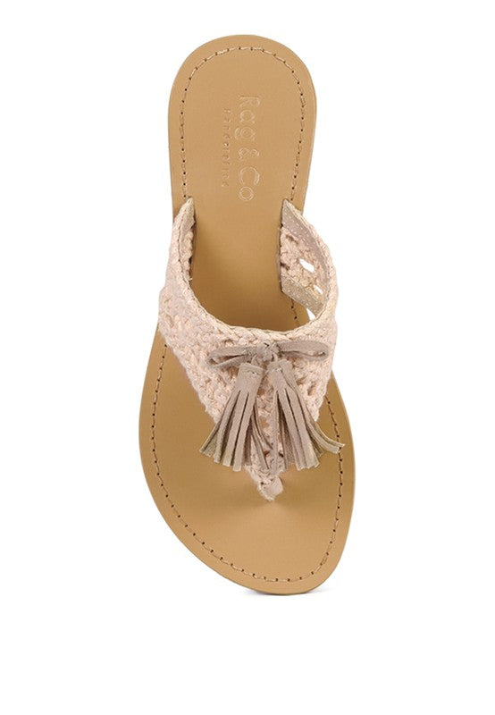 Natural Suede Tassel Thong Flats king-general-store-5710.myshopify.com