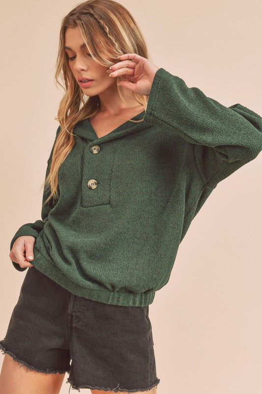 Relaxed Fit Button Front Hanna Pullover