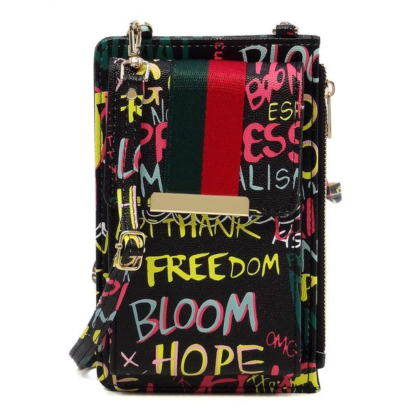 Multi Graffiti Stripe Crossbody Cell Phone Purse king-general-store-5710.myshopify.com