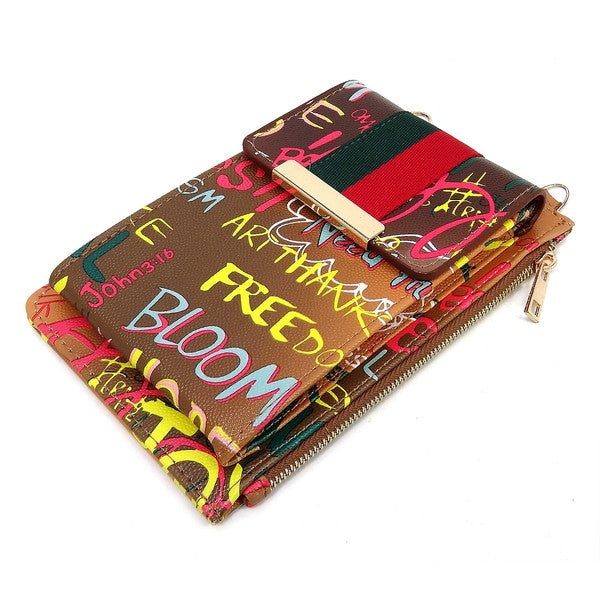 Multi Graffiti Stripe Crossbody Cell Phone Purse king-general-store-5710.myshopify.com