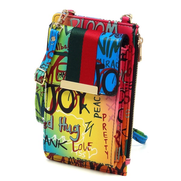 Multi Graffiti Stripe Crossbody Cell Phone Purse king-general-store-5710.myshopify.com