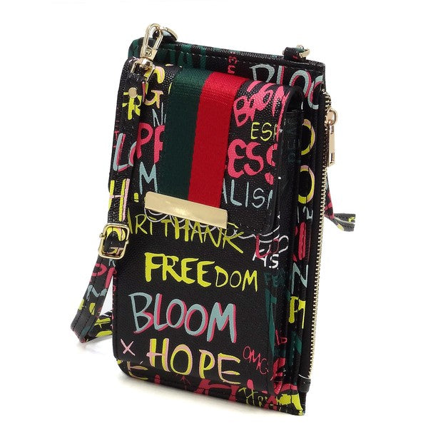 Multi Graffiti Stripe Crossbody Cell Phone Purse king-general-store-5710.myshopify.com