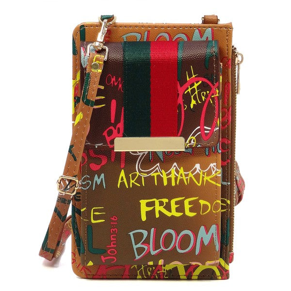 Multi Graffiti Stripe Crossbody Cell Phone Purse king-general-store-5710.myshopify.com