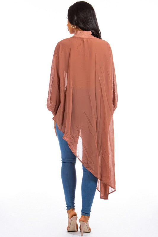 High Neck Irregular Cut Chiffon Top