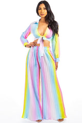 Long Sleeve Crop Top Wide Leg Pant Set