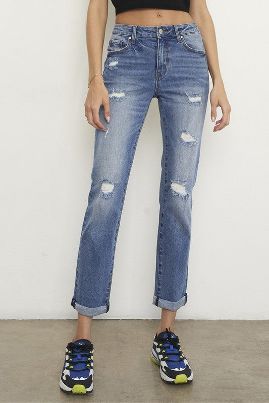 Medium Wash Slim Fit Boyfriend Jeans