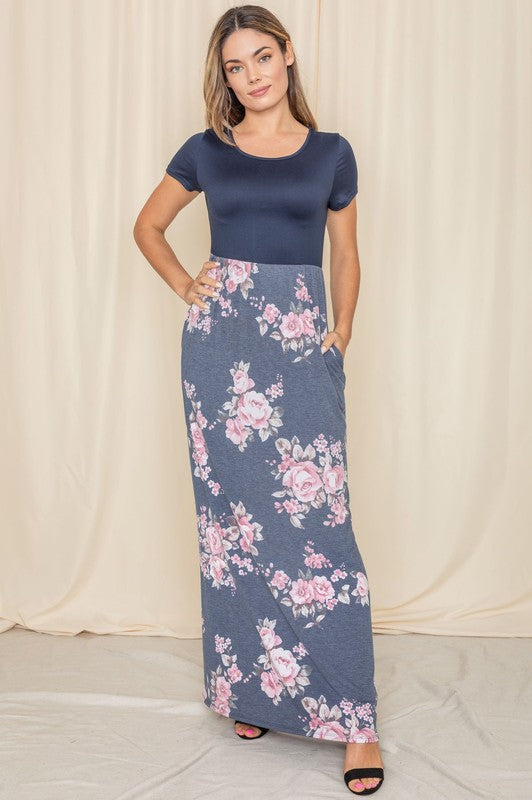 Short Sleeve Floral Maxi Dress