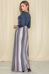 Stripe Quarter Sleeve Maxi Dress