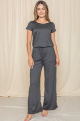 Short Sleeve Jumpsuit with Pocket