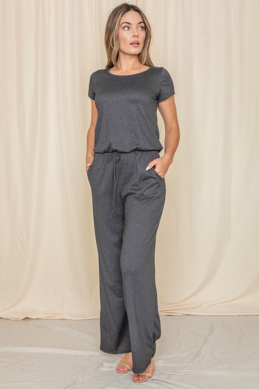 Short Sleeve Jumpsuit with Pocket