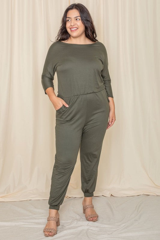 Plus Quarter Sleeve Boat Neck Blouson Jumpsuit king-general-store-5710.myshopify.com