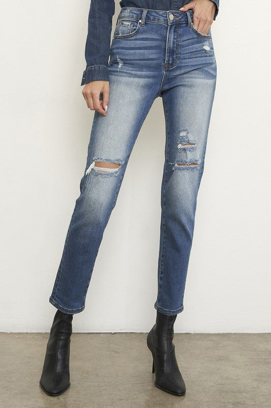 Ripped Front Distressed Girlfriend Jeans