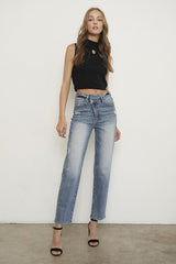 High Rise Cross Overed Girlfriend Jeans