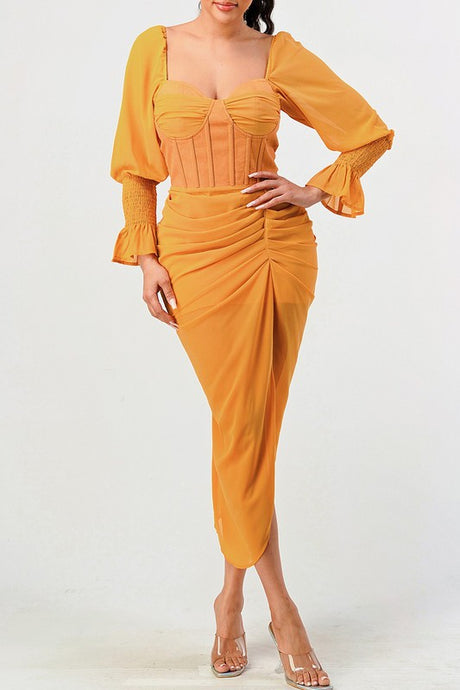 Yellow Long Sleeve Chiffon Dress king-general-store-5710.myshopify.com