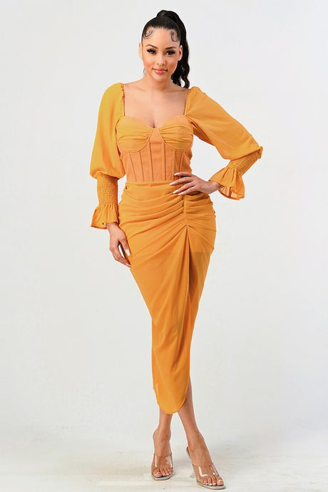 Yellow Long Sleeve Chiffon Dress king-general-store-5710.myshopify.com