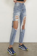 Light Wash High Rise Destroyed Boyfriend Jeans