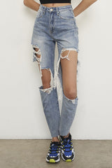 Light Wash High Rise Destroyed Boyfriend Jeans