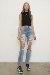 Light Wash High Rise Destroyed Boyfriend Jeans