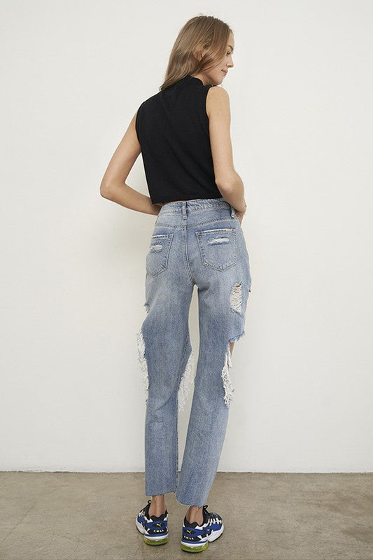 Light Wash High Rise Destroyed Boyfriend Jeans