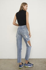 Light Wash High Rise Destroyed Boyfriend Jeans