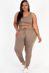 Plus French Terry Cropped Tank Top & Joggers Set king-general-store-5710.myshopify.com