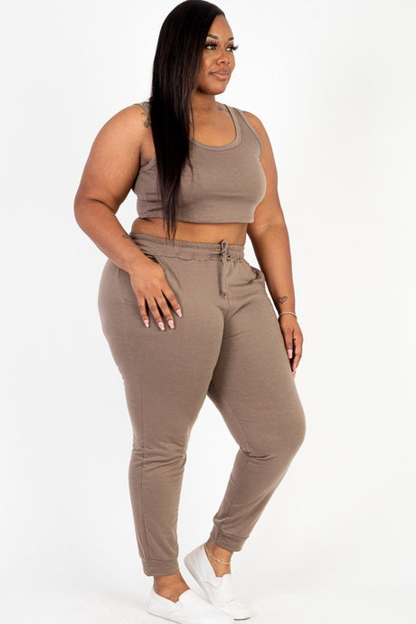 Plus French Terry Cropped Tank Top & Joggers Set king-general-store-5710.myshopify.com