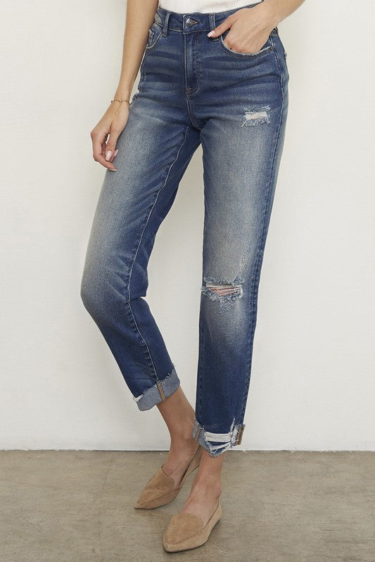 Dark Wash Denim Relaxed Fit Boyfriend Jeans