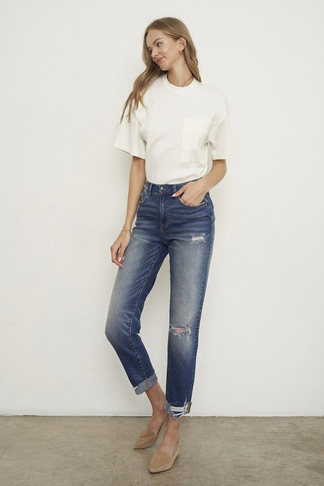 Dark Wash Denim Relaxed Fit Boyfriend Jeans