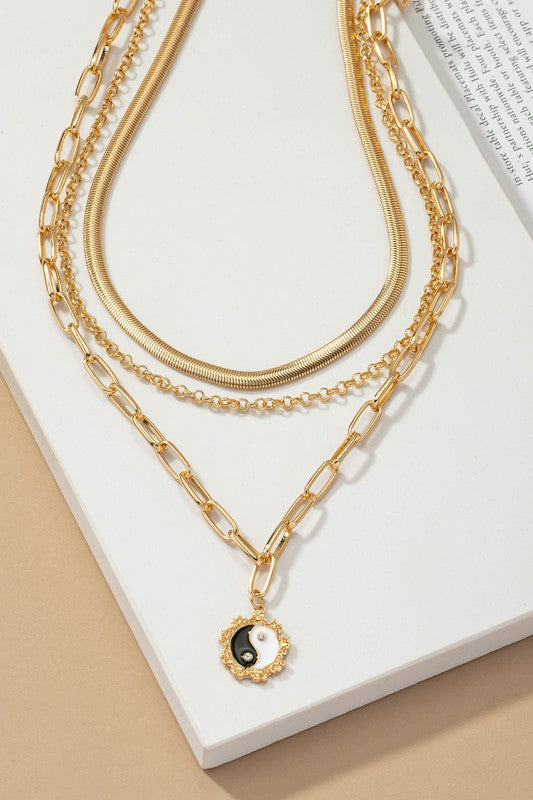 Three Row Herringbone Chain Choker and Yin Yang king-general-store-5710.myshopify.com