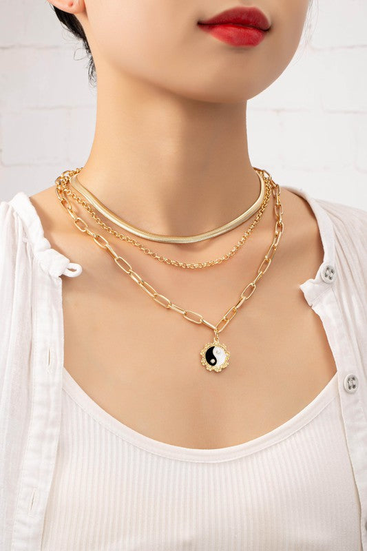 Three Row Herringbone Chain Choker and Yin Yang king-general-store-5710.myshopify.com