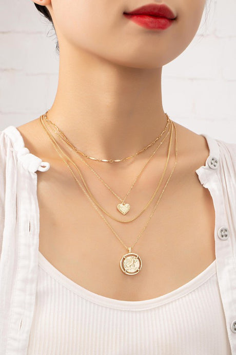 4 Row Delicate Chain Choker with Heart and Coin king-general-store-5710.myshopify.com