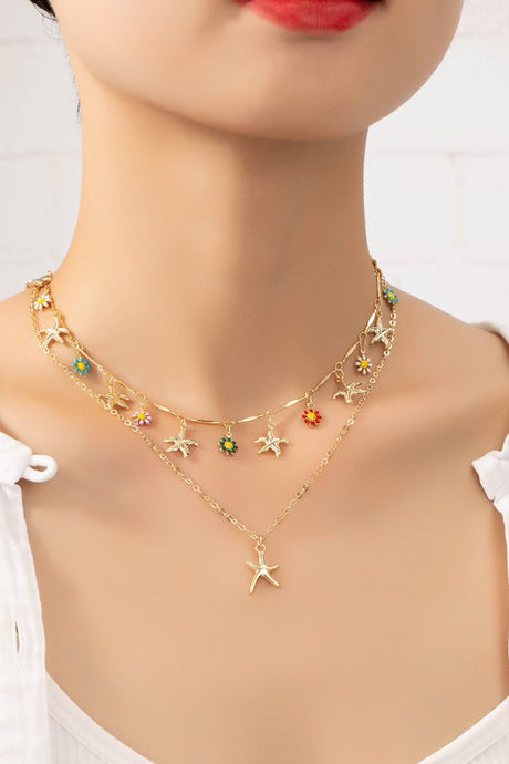 Two Row Star and Flower Charm Drop Necklace king-general-store-5710.myshopify.com