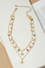 Two Row Star and Flower Charm Drop Necklace king-general-store-5710.myshopify.com