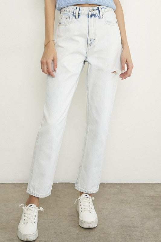 High Rise Ice Wash Denim Jeans